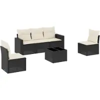 vidaXL Loungegrupp med dynor 6 delar svart konstrotting