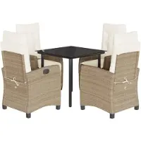 vidaXL Matgrupp för trädgården med dynor 5 delar beige konstrotting