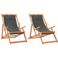 vidaXL Hopfällbara strandstolar 2 st grå tyg