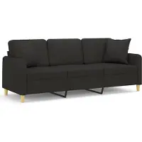 vidaXL 3-sits soffa med prydnadskuddar svart 180 cm tyg
