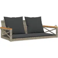 vidaXL Gungbänk med dynor grå 109x62x40 cm konstrotting