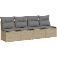 Super Merchant Vidaxl Trädgårdssoffa med Kuddar, 4-sitsig, Beige, Polyrotting