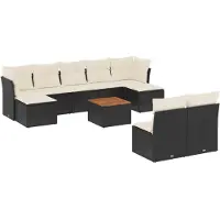 vidaXL Loungegrupp 10 delar med svarta dynor konstrotting