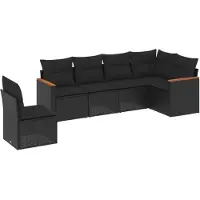 vidaXL Loungegrupp med dynor 6 delar svart konstrotting