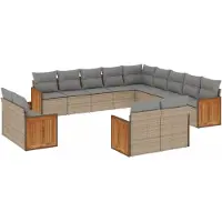 vidaXL Soffgrupp för trädgården med dynor 13 delar beige konstrotting
