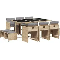 vidaXL Matgrupp för trädgården med dynor 11delar mixbeige konstrotting