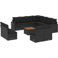 vidaXL Loungegrupp med dynor 12 delar svart konstrotting
