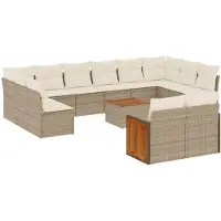 vidaXL Soffgrupp för trädgården med dynor 13 delar beige konstrotting