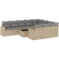 vidaXL Loungegrupp för trädgården m. dynor 11 delar beige konstrotting