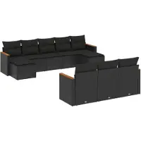 vidaXL Loungegrupp 10 delar med svarta dynor konstrotting