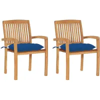 vidaXL Trädgårdsstolar 2 st med blåa dynor massiv teak