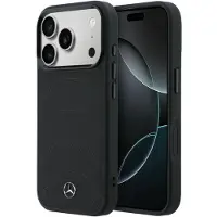 Mercedes -fodral i läder och nät med Bow Line MagSafe för iPhone 17 Pro Max – Svart