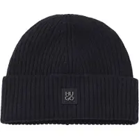 HUGO Virgin-wool beanie hat with stacked-logo badge