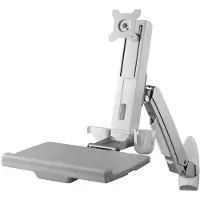 Icy Box IB-MS600-W, Sit-Stand-Workstation mit Wandhalter für ein Monitor bis zu 24 Monitor-väggfäste 1 Skärm(ar) 25,4 cm (10) - 61 cm (24) Silver, Grå, Vit