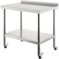 Vevor förberedelsebord i rostfritt stål, 35 x 24 x 35,6 tum, 180 kg lastkapacitet, kraftigt arbetsbord i metall med bakstänkskydd, justerbart underhylla och 4 hjul, kommersiell arbetsstation för kök o