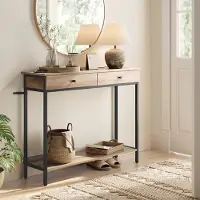 24.Se Konsolbord 100×30×80 cm / hallbord och sidobord i industriell stil med två lådor – Trä/svart