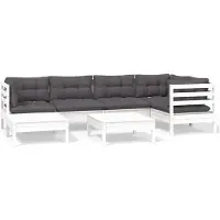 vidaXL Loungegrupp med dynor 7 delar vit massiv furu