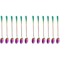 Typecat Coffee Teaspoons, Set of 12 Rainbow Color Coffee Spoon Long-Handle Ice Cream Desert Spoon Cocktail Stir Spoons