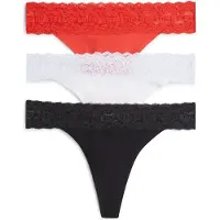 Tommy Hilfiger 3 Pack Logo Lace Pointelle Tanga Thongs