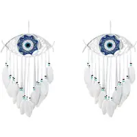 Exogio 2X Evil Eye Dream Catchers for Bedroom Hand-Woven Macrame Dreamcatcher Wall Hanging Home Decor Good Luck Blessing Gift,1