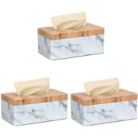 Exogio 3X Rectangular Marble PU Facial Grain Tissue Box Cover Napkin Holder Paper Towel Dispenser Container for Home Decor