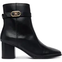 Tommy Hilfiger Leather Buckle Strap Block Heel Ankle Boots