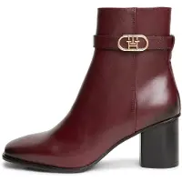 Tommy Hilfiger Leather Buckle Strap Block Heel Ankle Boots