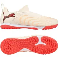 Puma Future 9 Match Laceless + Mid TT The Arrival - Sockerad mandel/White/Ultra röd/Svart Barn - Turf (TF), storlek 34
