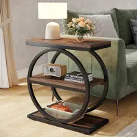 24.Se Sidobord med 3 hyllor brun/svart / avlastningsbord med förvaring / smalt bord