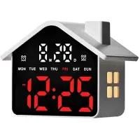 24.Se Husformad digital väckarklocka med rött ljus - Vit / Väckarklocka med dubbla alarm