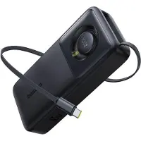Baseus Free2Pull P10073700123-00 - Power bank - with built-in retractable Type-C cable - 5 / 9 / 12 / 15 / 20 V - 65 Watt - litiumpolymer - 20000 mAh - 74 Wh - utgångskontakter: 2 - cosmic black