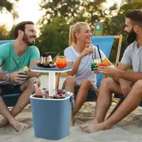 24hShop Kylväska med inbyggt bord - blå / kylbord för camping / portabel kylbox med bord