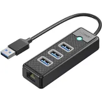 ORICO PW3UR25-U3 USB-hubb med 4 portar: 3 x USB-A 3.0, 1 x RJ45 2,5 G Ethernet, 1 m – svart
