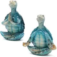 Semoic HavssköLdpadda Yoga-Figurer Dekorationer, 2ST Meditation Yoga Turtle Decoration, TräDgåRd Meditating Yoga Turtle Figurine