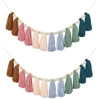 Tlily 2 St Rainbow Boho Tofs-Girland med TräPäRlor FäRgglada VäGghäNgande Girland Party Baby Shower-Dekor