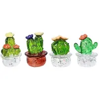 Semoic Kaktusfigurer Glas Miniatyr KaktussimuleringsväXter Figuriner PrydnadsföRemåL Skrivbordshantverk Heminredning