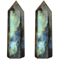 Torribaly 2X MåNsten Kristallpelare Naturlig Labradorit Kvarts Obelisk Kristallpelare Trollstav Point Healing Stone Heminredning 7-8cm