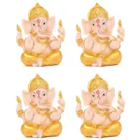 Torribaly 4X Haidianzi Gold Lord Ganesha Buddha Staty Elefantgud Skulpturer Ganesh Figurer