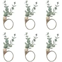 Torribaly Servettringar Set med 6 Rustika Eukalyptus TräServettringar Boho Leaf Wood Bead Farmhouse ServettringhåLlare