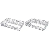 Typecat 2X Crystal Rectangle Cosmetic Tray Jewelry Trinket Organizer Mirror Decorative Tray Perfume Skin Care Organizer(Silver)