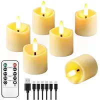 Semoic Uppladdningsbara Flamlösa Ljus med Fjärrtimer, 3,8 cm X 5 cm Flimrande Värmeljus, Batteridrivna, 6-Pack