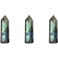 Torribaly 3X MåNsten Kristallpelare Naturlig Labradorit Kvarts Obelisk Kristallpelare Trollstav Point Healing Stone Heminredning 7-8cm