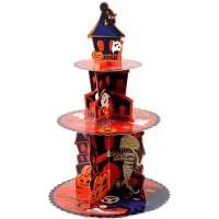 Semoic Festligt Halloween Dessertställ Spöklikt Halloween Cupcake Stand Tower Pumpkin Kartong Desserthållare Bricka Dekoration B