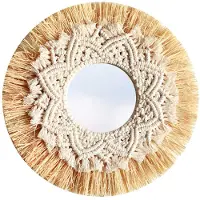 Torribaly Nordic Straw Woven Hotel Bed och Breakfast VäGg Boho Dekor HandväVd Spegel VäGgdekoration Makrame Dekorativ Spegel