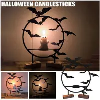 Semoic Halloween Ljusstake Hållare Halloween Staty Ljusstake Fladdermus Väggdekor Ljusstativ Rund Form Gotisk Bordsdekor