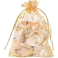 Semoic 100 St 9X12 Cm Skirt Dragsko HjäRta Organza Smycken PåSar BröLlopsfest Julfavorit PresentpåSar (Guld)