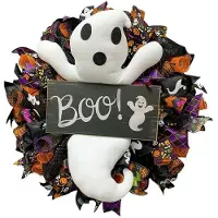 Semoic Halloween Boo-Spökkrans för Ytterdörren Halloweenfesttillbehör Väggfönsterhängande Dekoration Heminredning