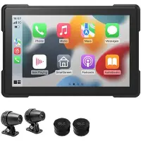 Torribaly Motorcykel Trådlös Carplay Vattentät 1080P 5 Tum WiFi Trådlös Android-Auto DVR Dash Cam Däcktrycksdetektering PND
