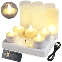 Semoic Flamlösa Ljus med Fjärrkontroll, Timer och Laddningsbas, 6 St USB-Laddningsbara Batterier, LED-Värmeljus