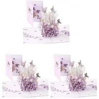 ISTOVO 3X Popup-Kort för Födelsedag för Lila Fjäril, 3D-Hälsningskort för Fjärilsblomma för Kvinnor, Dotter, Mors Dag